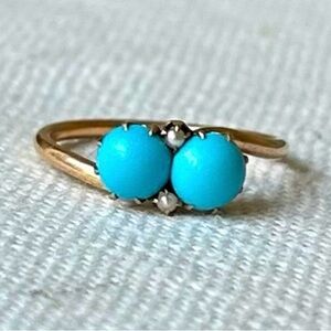 Antique 14k Turquoise and Seed Pearl